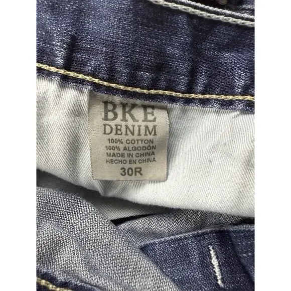 BKE Tyler Denim Jeans Mens 31 X 30 Blue Med Wash Whiskered Bootcut Ripped - Picture 3 of 14